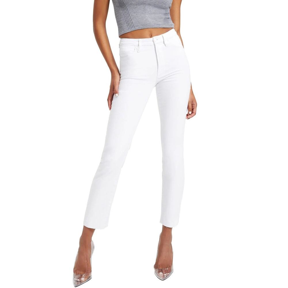 GOOD AMERICAN Good Legs Straight High Waisted Jeans White Raw Hem sz 8 / 29